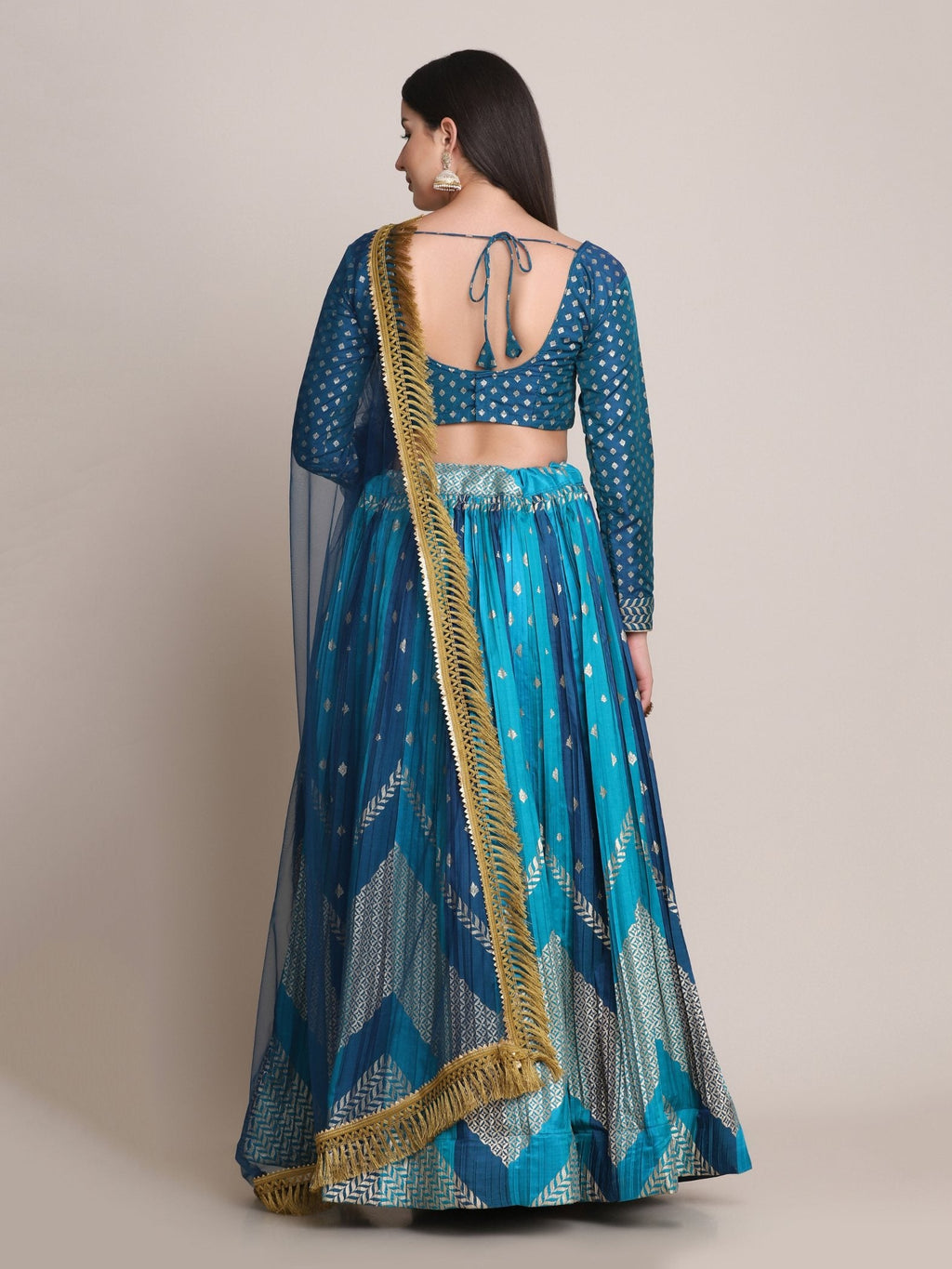 Jyoti Fashion Women's Rama Silk Blend Zari Woven Lehenga Choli with Dupatta | Grocsy