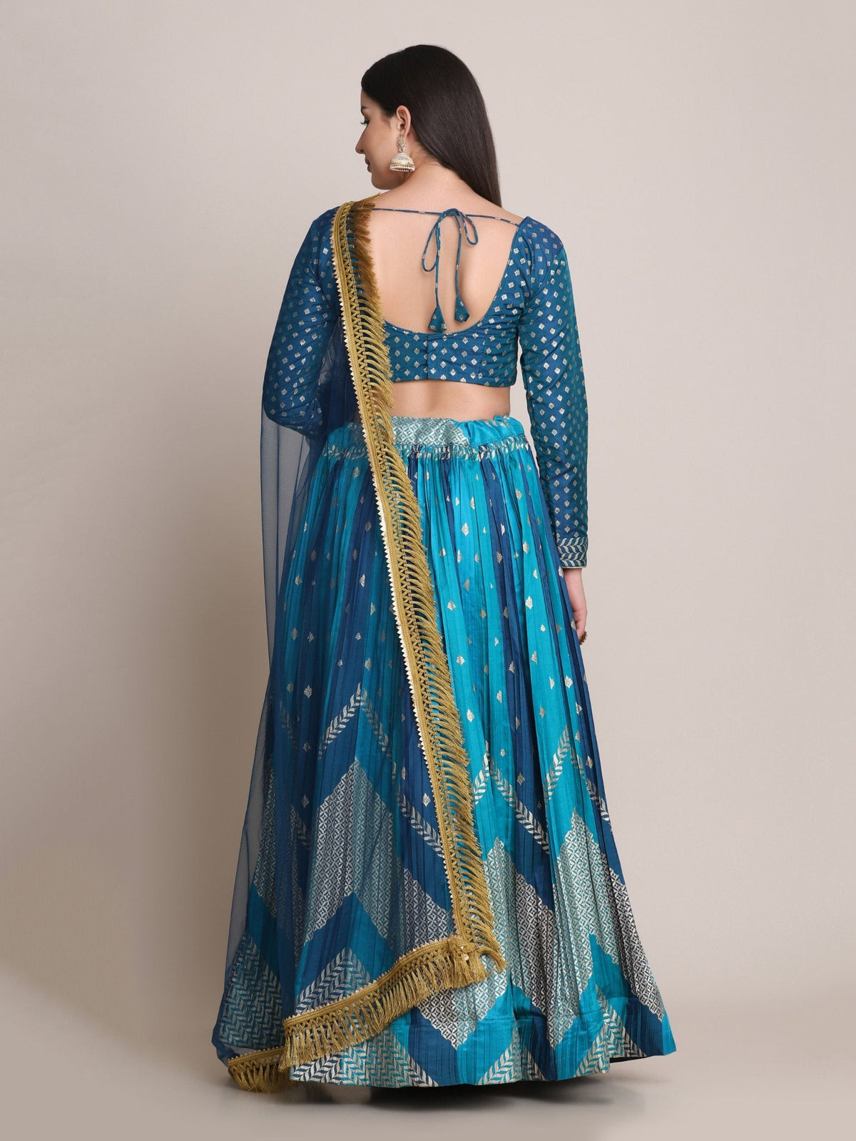 Jyoti Fashion Women's Rama Silk Blend Zari Woven Lehenga Choli with Dupatta | Grocsy