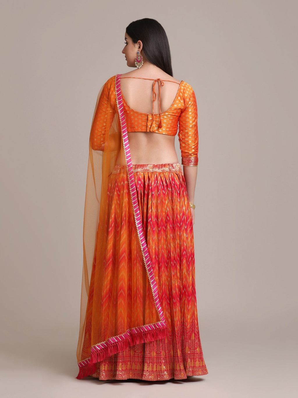 Jyoti Fashion Women's Orange Silk Blend Zari Woven Lehenga Choli with Dupatta | Grocsy