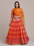 Jyoti Fashion Women's Orange Silk Blend Zari Woven Lehenga Choli with Dupatta | Grocsy
