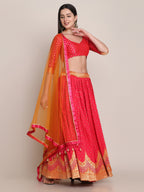 Jyoti Fashion Women's Pink Silk Blend Zari Woven Lehenga Choli with Dupatta | Grocsy