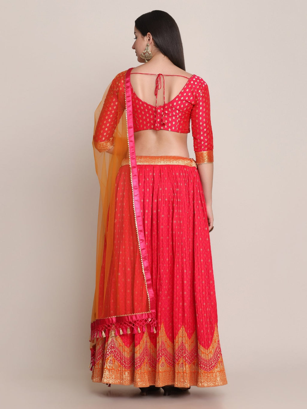Jyoti Fashion Women's Pink Silk Blend Zari Woven Lehenga Choli with Dupatta | Grocsy