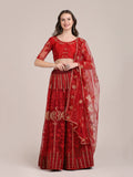 Jyoti Fashion Women's Maroon Net Thread Embroidered Lehenga Choli with Dupatta | Grocsy