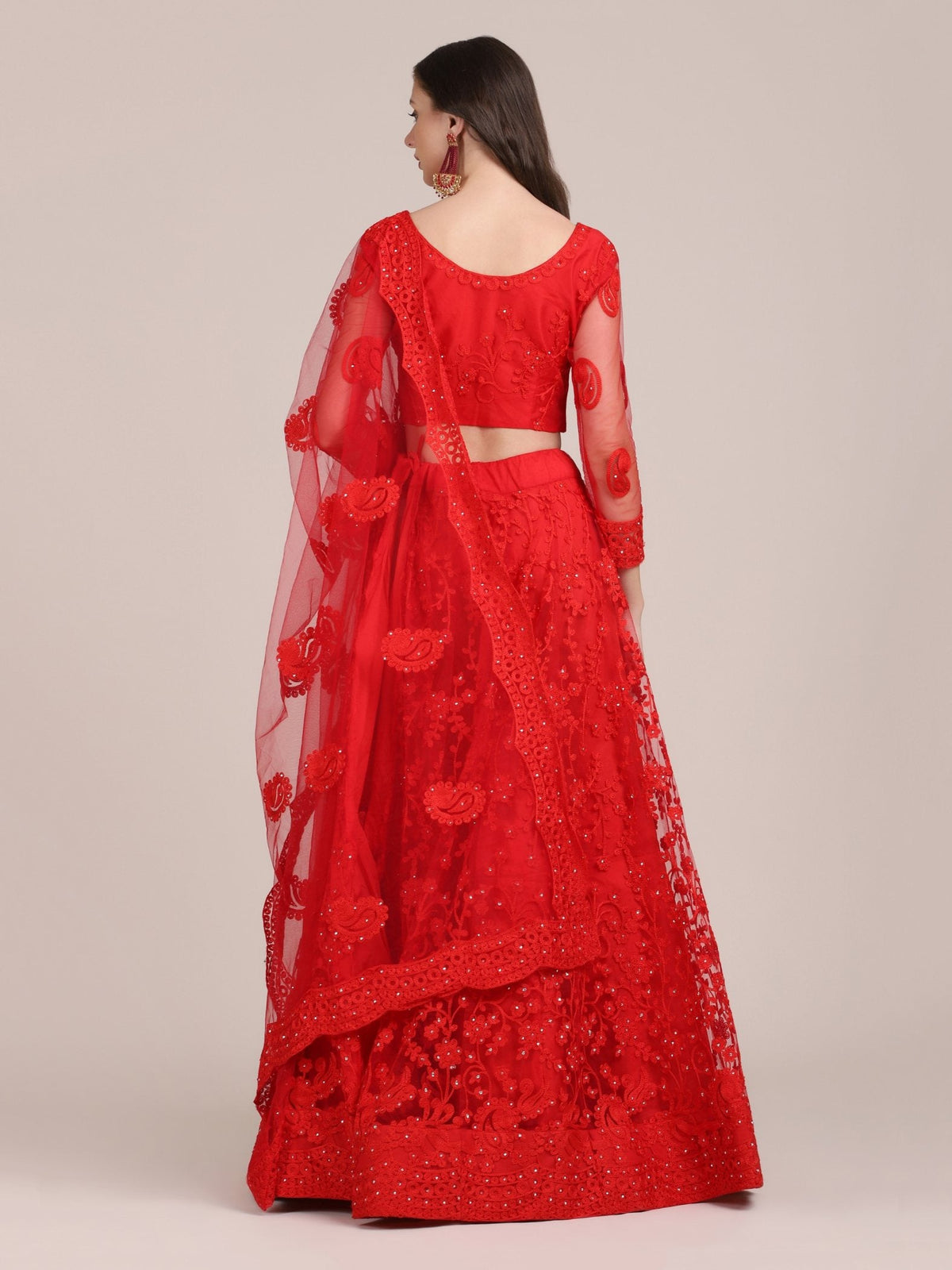 Jyoti Fashion Women's Red Net Thread Embroidered Lehenga Choli with Dupatta | Grocsy