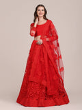 Jyoti Fashion Women's Red Net Thread Embroidered Lehenga Choli with Dupatta | Grocsy