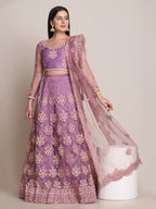 Jyoti Fashion Women's Purple Net Thread Embroidered Lehenga Choli with Dupatta | Grocsy