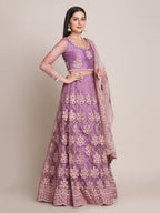 Jyoti Fashion Women's Purple Net Thread Embroidered Lehenga Choli with Dupatta | Grocsy