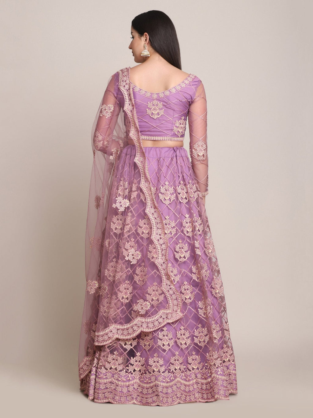 Jyoti Fashion Women's Purple Net Thread Embroidered Lehenga Choli with Dupatta | Grocsy