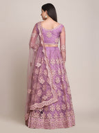 Jyoti Fashion Women's Purple Net Thread Embroidered Lehenga Choli with Dupatta | Grocsy