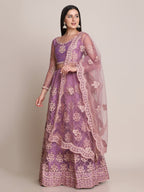 Jyoti Fashion Women's Purple Net Thread Embroidered Lehenga Choli with Dupatta | Grocsy