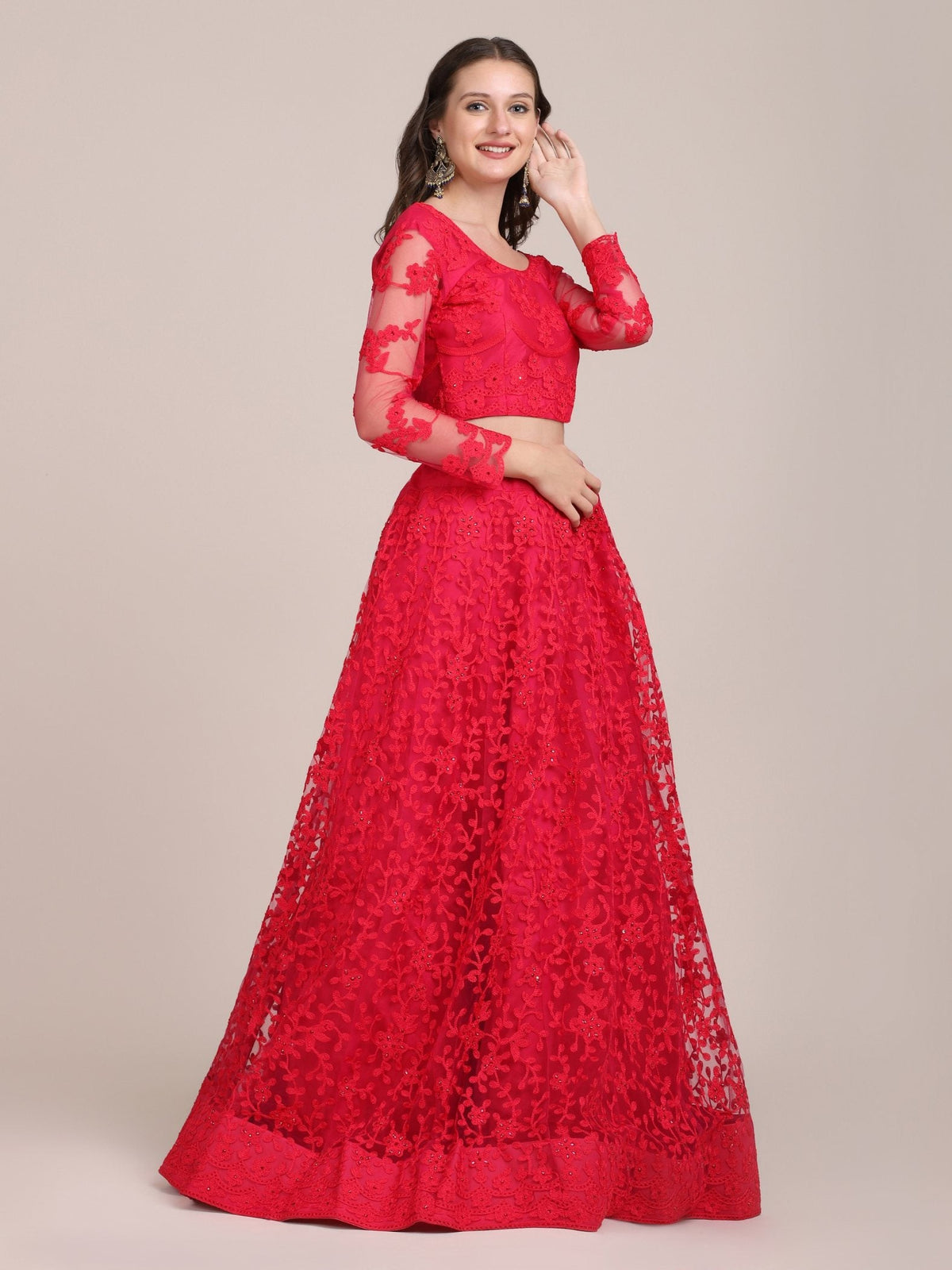 Jyoti Fashion Women's Pink Net Thread Embroidered Lehenga Choli with Dupatta | Grocsy