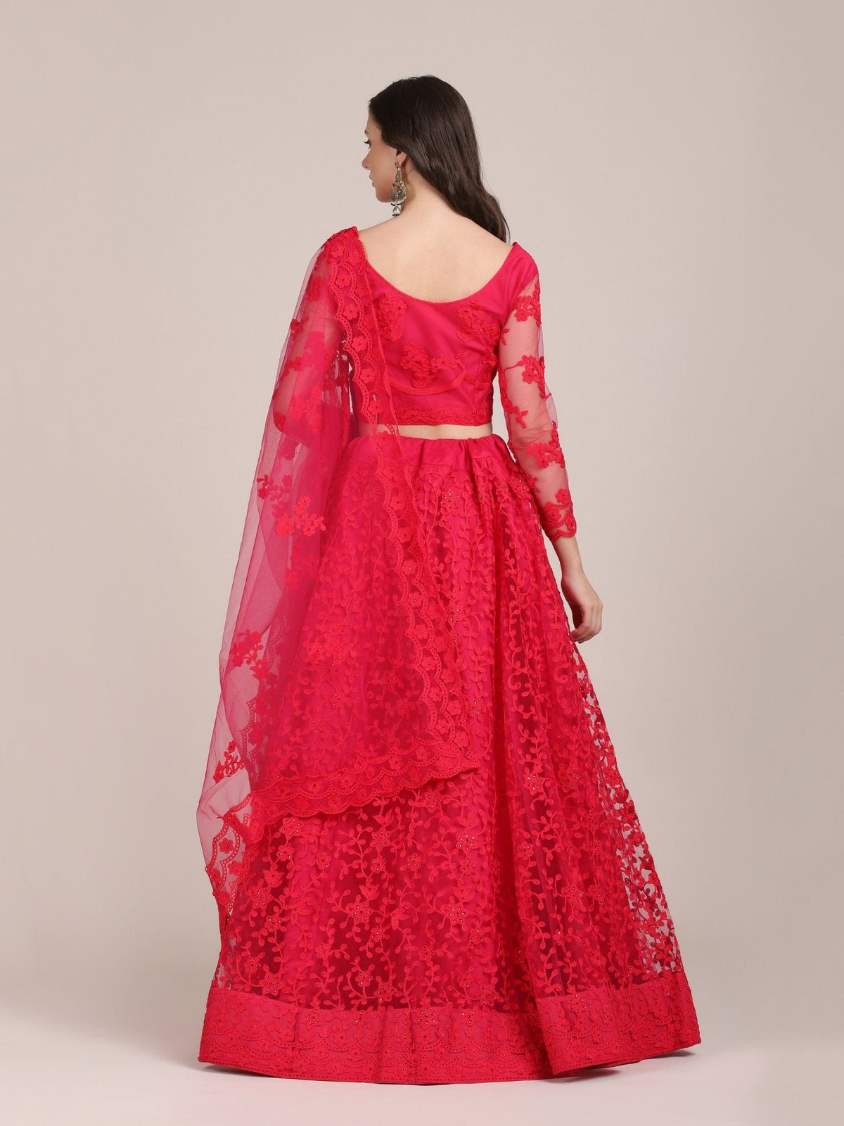 Jyoti Fashion Women's Pink Net Thread Embroidered Lehenga Choli with Dupatta | Grocsy