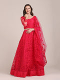 Jyoti Fashion Women's Pink Net Thread Embroidered Lehenga Choli with Dupatta | Grocsy