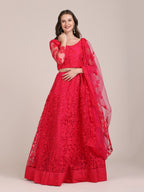Jyoti Fashion Women's Pink Net Thread Embroidered Lehenga Choli with Dupatta | Grocsy