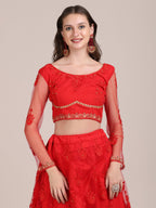 Jyoti Fashion Women's Red Net Thread Embroidered Lehenga Choli with Dupatta | Grocsy