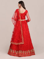 Jyoti Fashion Women's Red Net Thread Embroidered Lehenga Choli with Dupatta | Grocsy