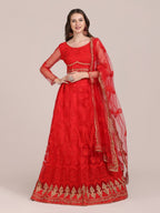 Jyoti Fashion Women's Red Net Thread Embroidered Lehenga Choli with Dupatta | Grocsy