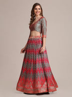 Jyoti Fashion Women's Grey Jacquard Silk Gold Woven & Platted Work Lehenga Choli with Dupatta | Grocsy