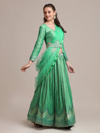 Jyoti Fashion Women's Sea Green Jacquard Silk Gold Woven & Platted Work Lehenga Choli with Dupatta | Grocsy