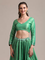Jyoti Fashion Women's Sea Green Jacquard Silk Gold Woven & Platted Work Lehenga Choli with Dupatta | Grocsy