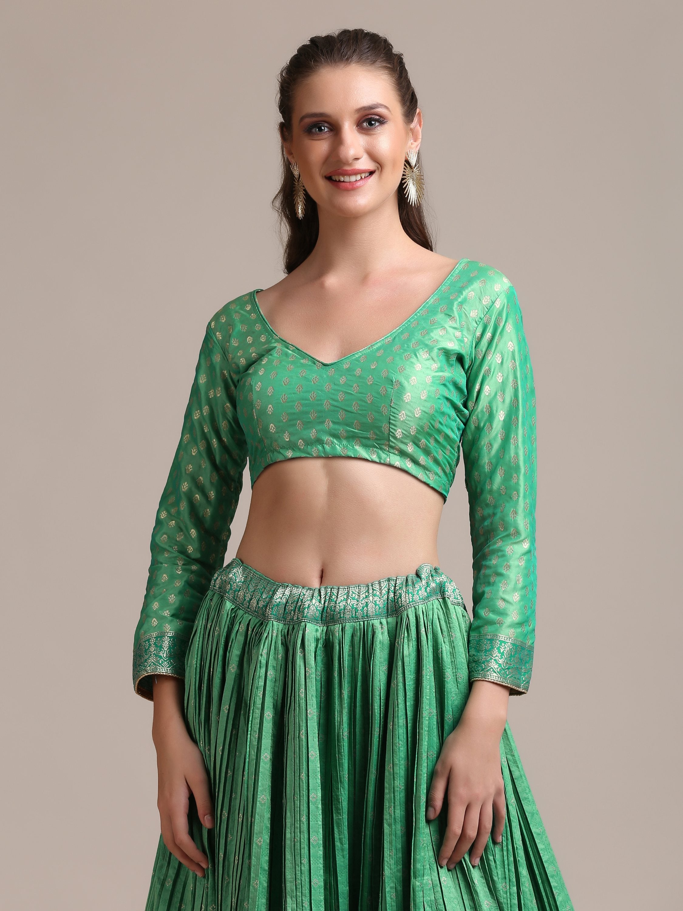 Jyoti Fashion Women's Sea Green Jacquard Silk Gold Woven & Platted Work Lehenga Choli with Dupatta | Grocsy