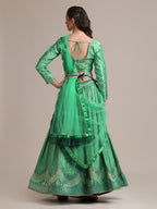 Jyoti Fashion Women's Sea Green Jacquard Silk Gold Woven & Platted Work Lehenga Choli with Dupatta | Grocsy