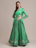 Jyoti Fashion Women's Sea Green Jacquard Silk Gold Woven & Platted Work Lehenga Choli with Dupatta | Grocsy