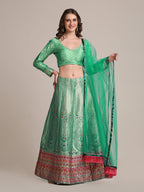 Jyoti Fashion Women's Sea Green Jacquard Silk Gold Woven Work Lehenga Choli with Dupatta | Grocsy