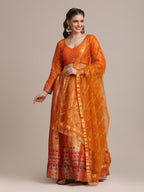 Jyoti Fashion Women's Orange Jacquard Silk Gold Woven Work Lehenga Choli with Dupatta | Grocsy