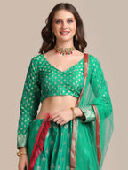 Jyoti Fashion Women's Rama Jacquard Silk Gold Woven Work Lehenga Choli with Dupatta | Grocsy