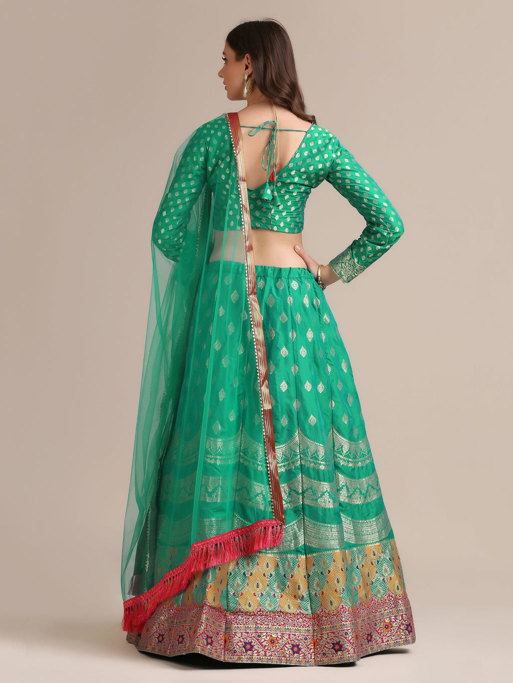 Jyoti Fashion Women's Rama Jacquard Silk Gold Woven Work Lehenga Choli with Dupatta | Grocsy