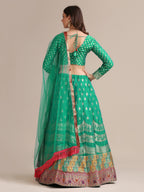 Jyoti Fashion Women's Rama Jacquard Silk Gold Woven Work Lehenga Choli with Dupatta | Grocsy