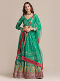 Jyoti Fashion Women's Rama Jacquard Silk Gold Woven Work Lehenga Choli with Dupatta | Grocsy