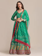 Jyoti Fashion Women's Rama Jacquard Silk Gold Woven Work Lehenga Choli with Dupatta | Grocsy