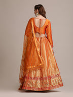 Jyoti Fashion Women's Orange Jacquard Silk Gold Woven Work Lehenga Choli with Dupatta | Grocsy