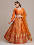 Jyoti Fashion Women's Orange Jacquard Silk Gold Woven Work Lehenga Choli with Dupatta | Grocsy