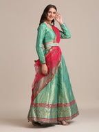 Jyoti Fashion Women's Sea Green Jacquard Silk Gold Woven Work Lehenga Choli with Dupatta | Grocsy