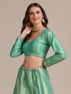 Jyoti Fashion Women's Sea Green Jacquard Silk Gold Woven Work Lehenga Choli with Dupatta | Grocsy