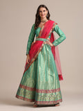 Jyoti Fashion Women's Sea Green Jacquard Silk Gold Woven Work Lehenga Choli with Dupatta | Grocsy