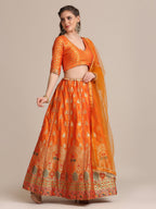 Jyoti Fashion Women's Orange Jacquard Silk Gold Woven Work Lehenga Choli with Dupatta | Grocsy