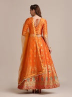 Jyoti Fashion Women's Orange Jacquard Silk Gold Woven Work Lehenga Choli with Dupatta | Grocsy