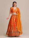 Jyoti Fashion Women's Orange Jacquard Silk Gold Woven Work Lehenga Choli with Dupatta | Grocsy