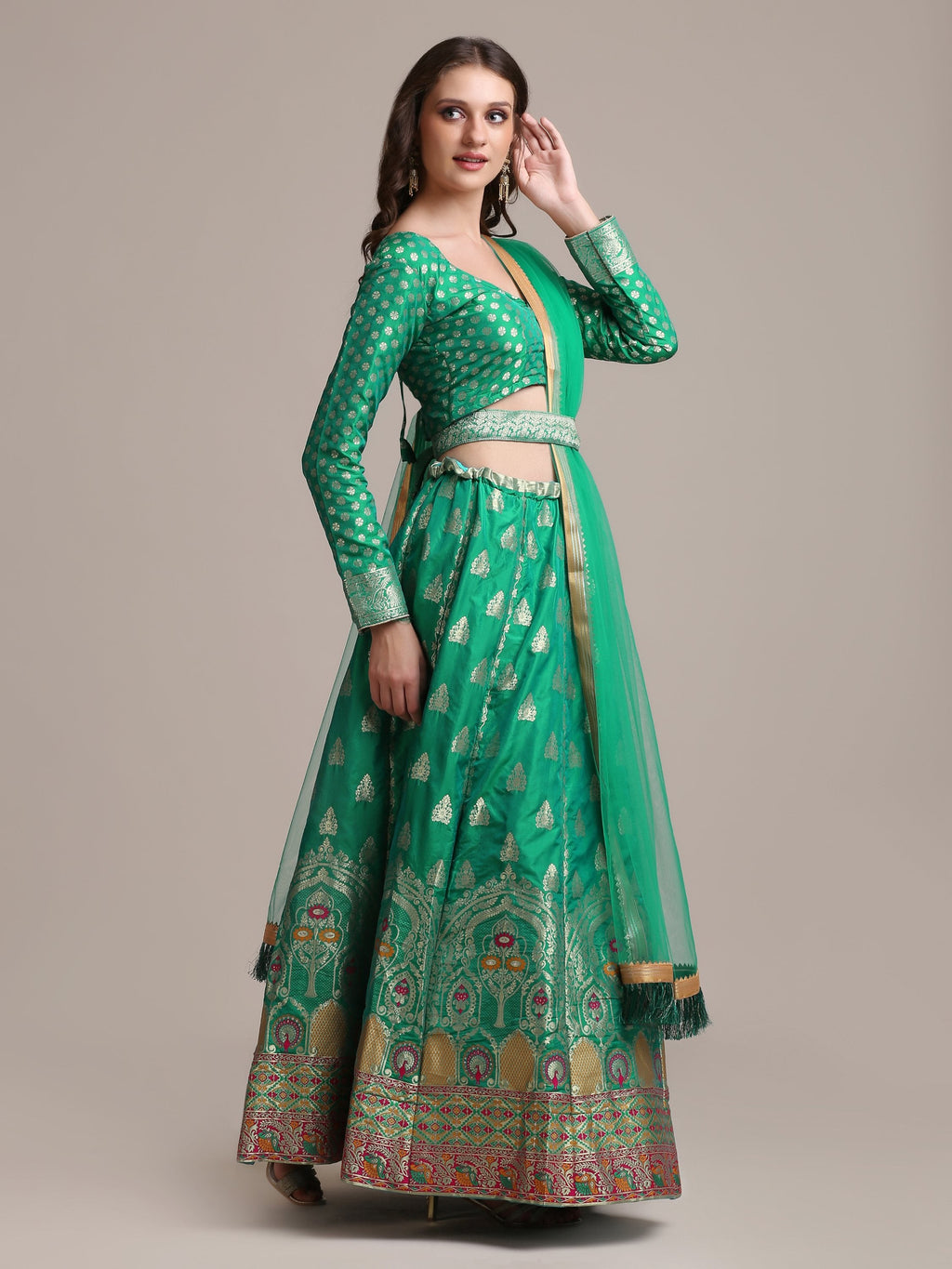 Jyoti Fashion Women's Rama Jacquard Silk Gold Woven Work Lehenga Choli with Dupatta | Grocsy