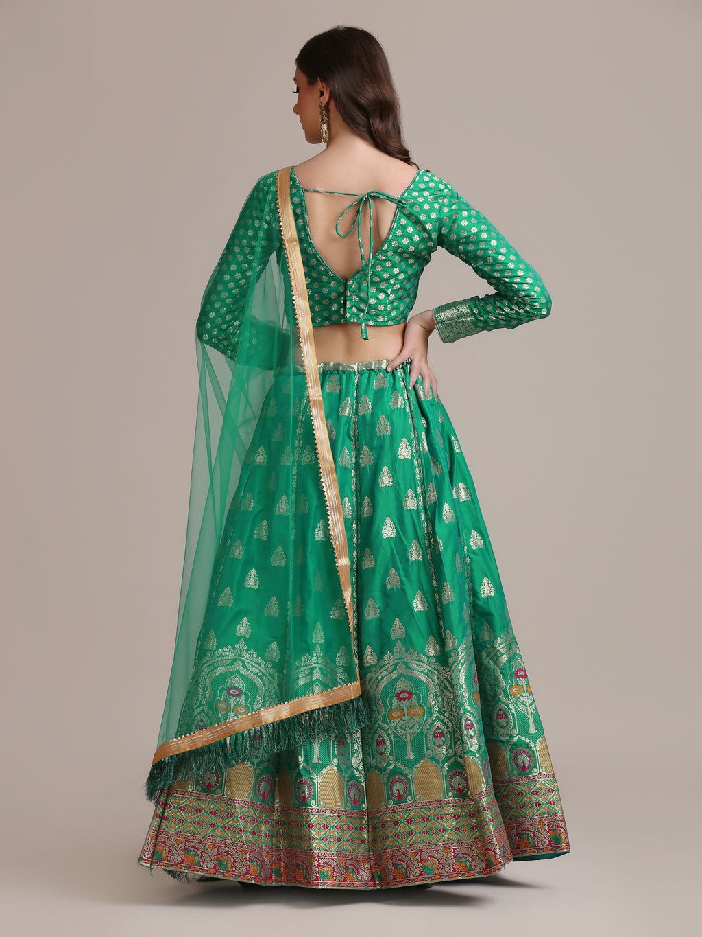 Jyoti Fashion Women's Rama Jacquard Silk Gold Woven Work Lehenga Choli with Dupatta | Grocsy