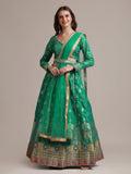 Jyoti Fashion Women's Rama Jacquard Silk Gold Woven Work Lehenga Choli with Dupatta | Grocsy