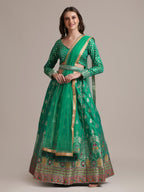 Jyoti Fashion Women's Rama Jacquard Silk Gold Woven Work Lehenga Choli with Dupatta | Grocsy