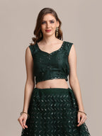 Jyoti Fashion Women's Dark Green Net Embellished Lehenga Choli with Dupatta | Grocsy