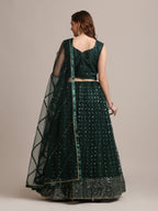 Jyoti Fashion Women's Dark Green Net Embellished Lehenga Choli with Dupatta | Grocsy