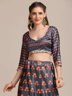 Jyoti Fashion Women's Dark Grey Jacquard Silk Floral Printed Lehenga Choli with Dupatta | Grocsy