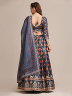 Jyoti Fashion Women's Dark Grey Jacquard Silk Floral Printed Lehenga Choli with Dupatta | Grocsy